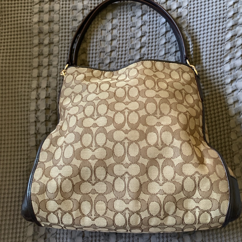 Authentic Coach Phoebe Outline Jacquard Print & Leather Women's Bag